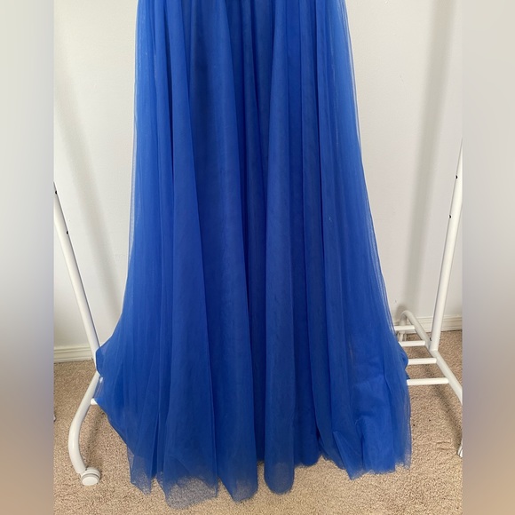 Studio 17 12667 Cutout Back Long Royal Blue Prom Dress illusion neck line - Picture 8 of 11